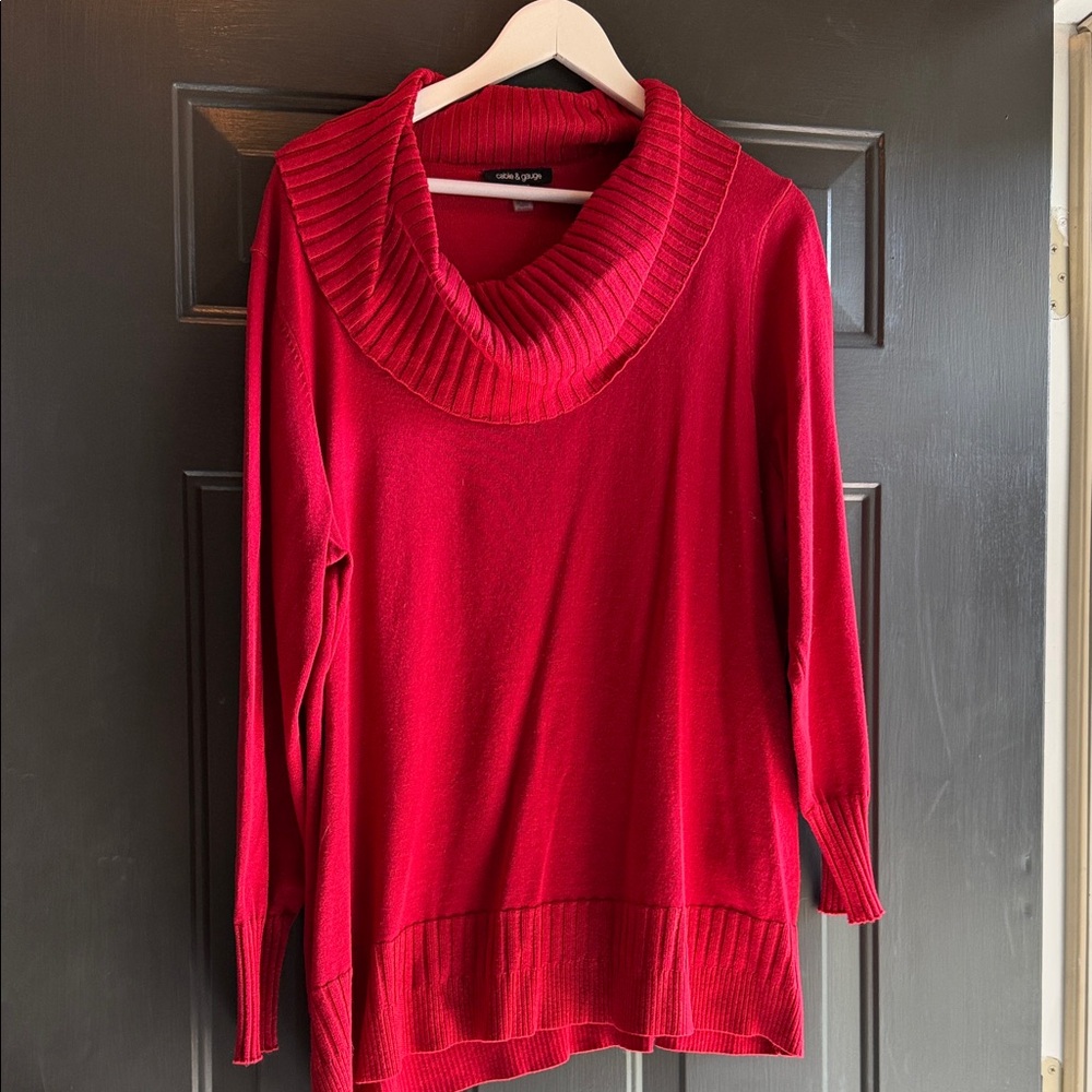 Cable & Gauge Deep Red Cowl Neck Sweater